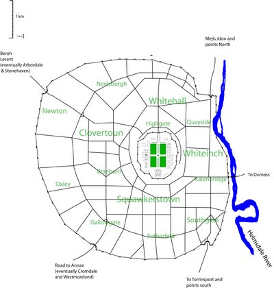 Kalen with Royal Court in center and major roads through the city